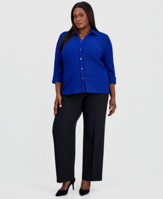 Plus Size 3/4-Sleeve Button-Front Shirt