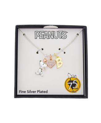 Peanuts Cubic Zirconia Snoopy Heart Initial Cluster Charm Necklace