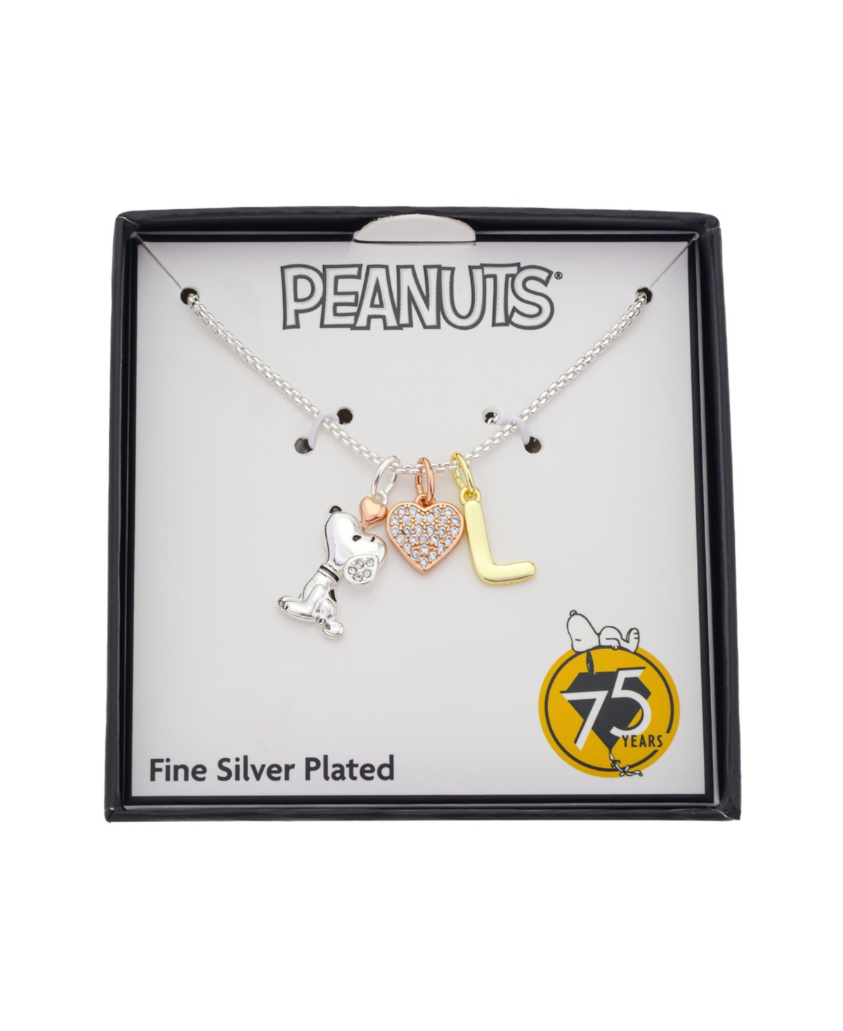 Disney Peanuts Cubic Zirconia Snoopy Heart Initial Cluster Charm Necklace