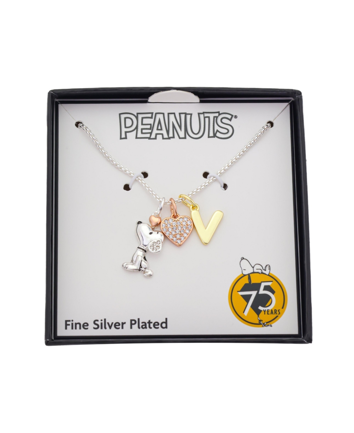 Disney Peanuts Cubic Zirconia Snoopy Heart Initial Cluster Charm Necklace