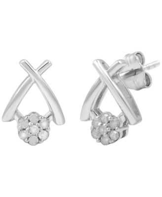 Macy's - Diamond Back Post Earrings (1/10 ct. t.w.) in Sterling Silver
