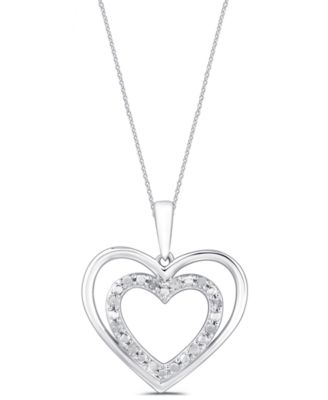 Macy's - Diamond Double Heart Pendant Necklace (1/10 ct. t.w.) in Sterling Silver