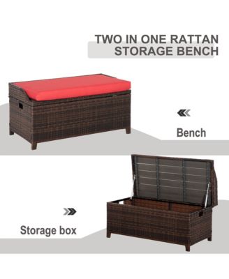 PE Rat Patio Storage Bench w/ Interior Waterproof Cloth Bag,