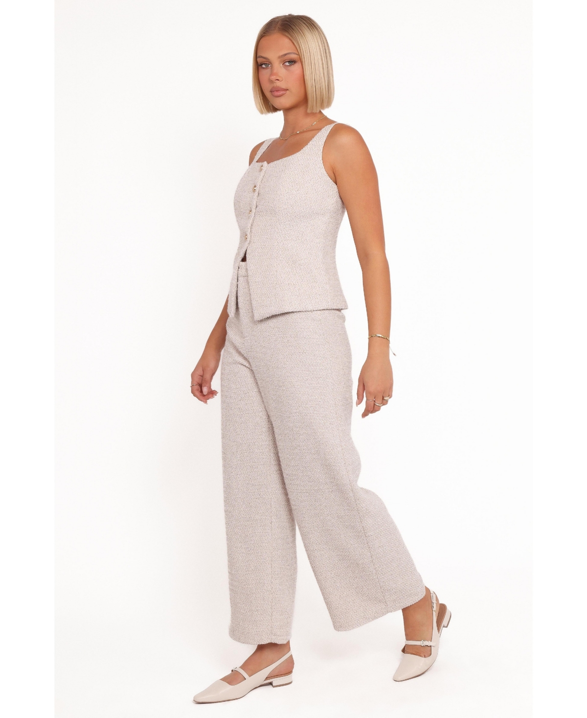 Petal and Pup Women's Greta Tailored Pant Set - White Brown Marl