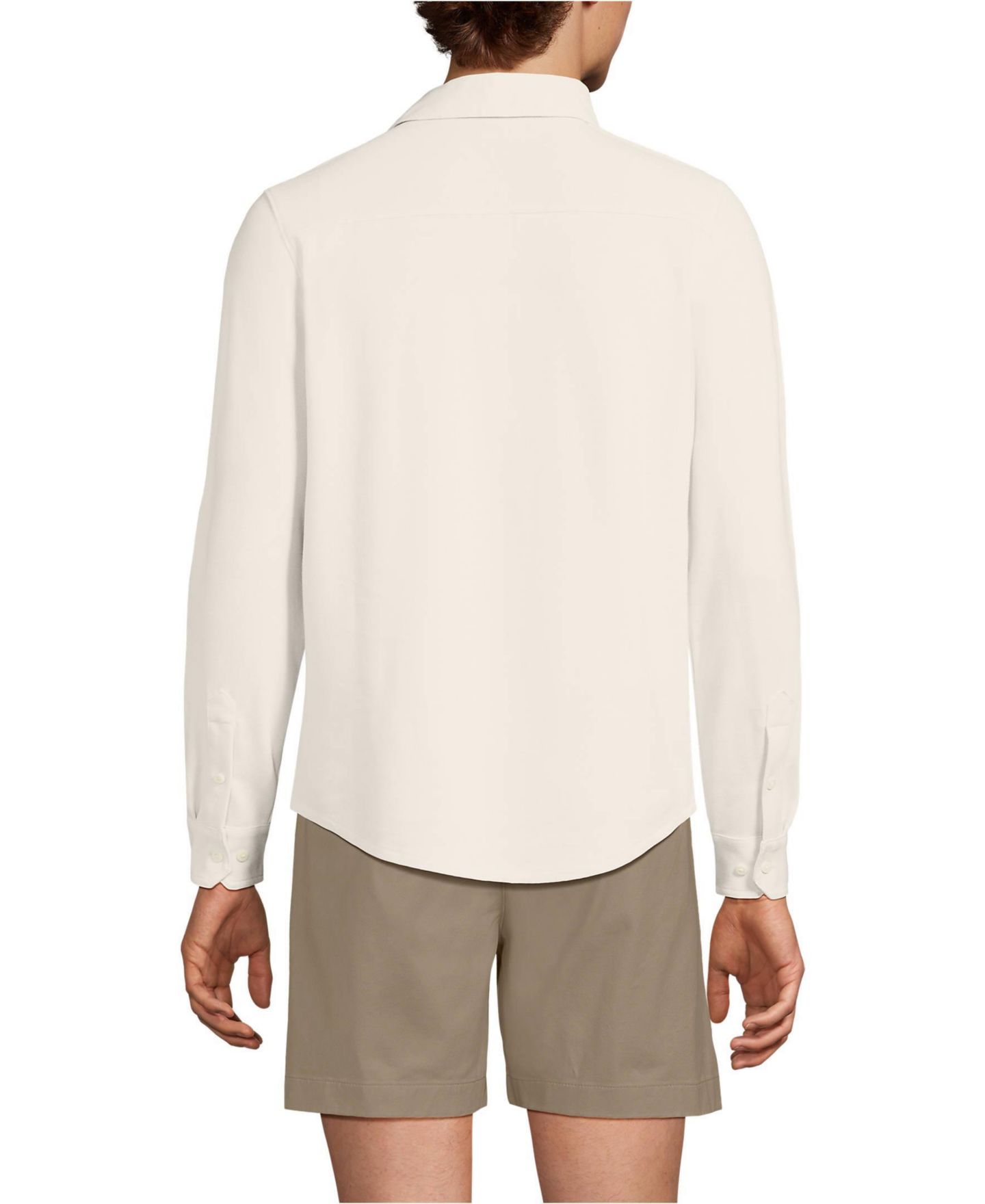 Мужские рубашки Lands' End Long Sleeve Knit Travel Kit Oxford, цвет: Слоновая кость латте — фото 2