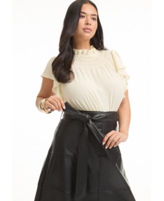 June + Vie Women's Plus Size Paneled Faux Leather Midi Skirt
