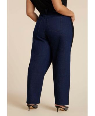 Women's Faux Suede Side Stripe Straight Leg Jean