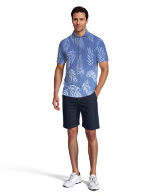 Men's Botanical Print Short-Sleeve Button-Down Woven Golf Shirt
