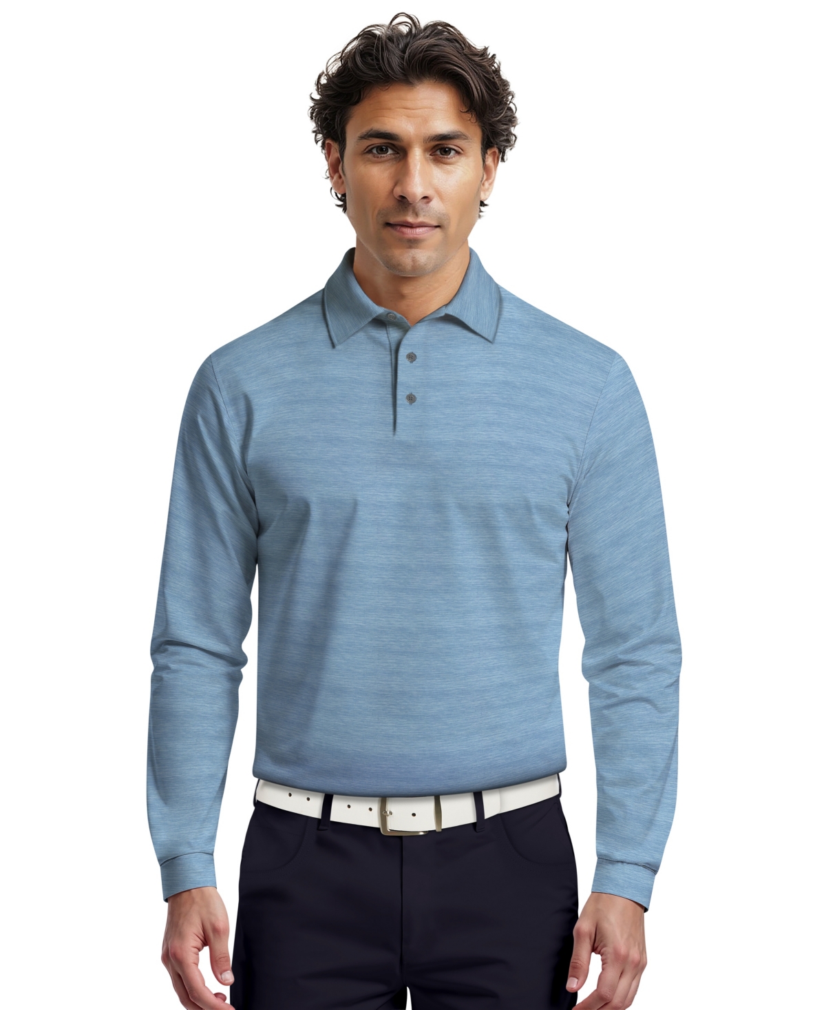 Pga Tour Men's Jaspe Print Long-sleeve Golf Polo Shirt In Blue