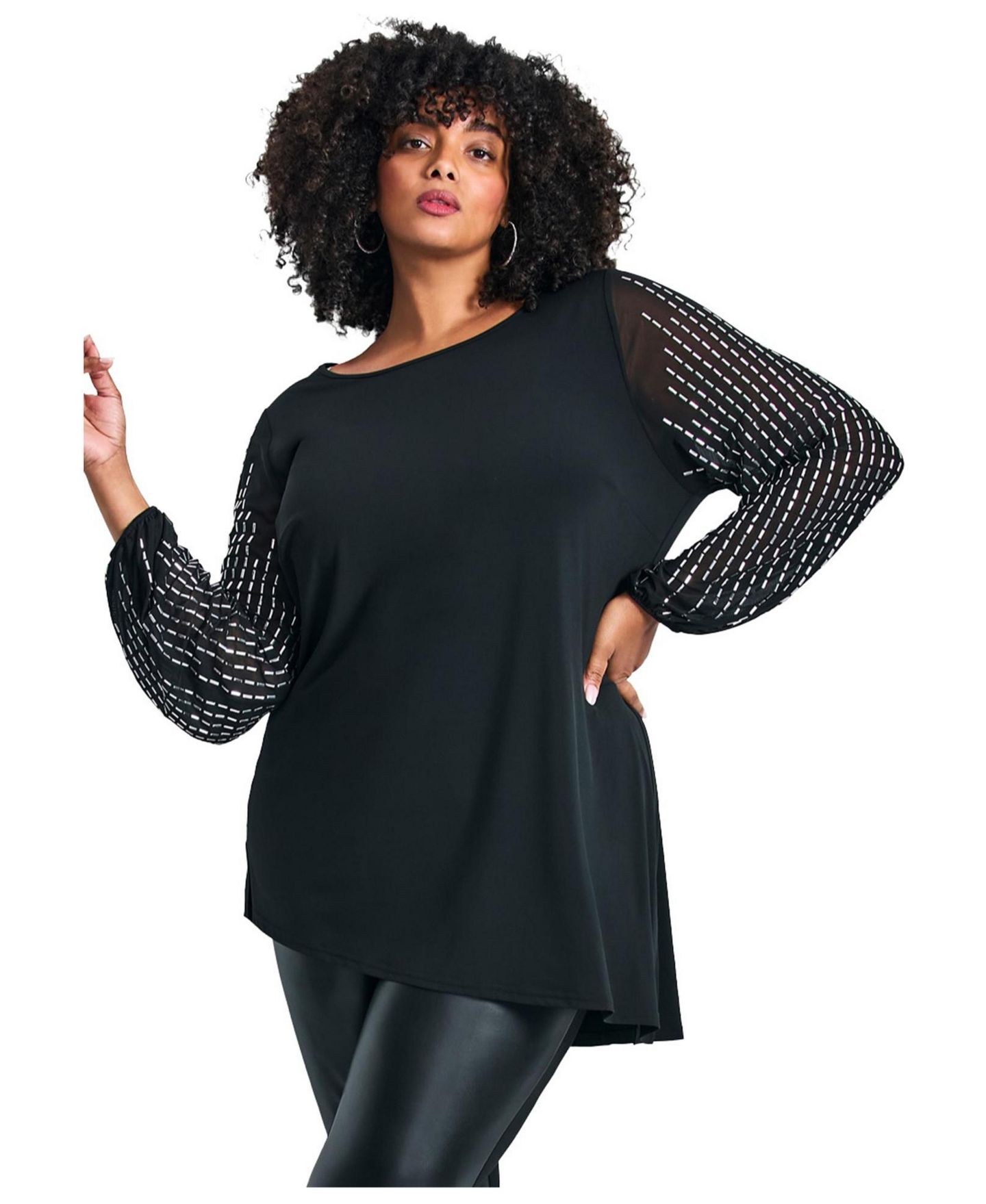 Женский топ Avenue Plus Size Glitz Embellished Sleeve Tunic, цвет: Чёрный — фото 1