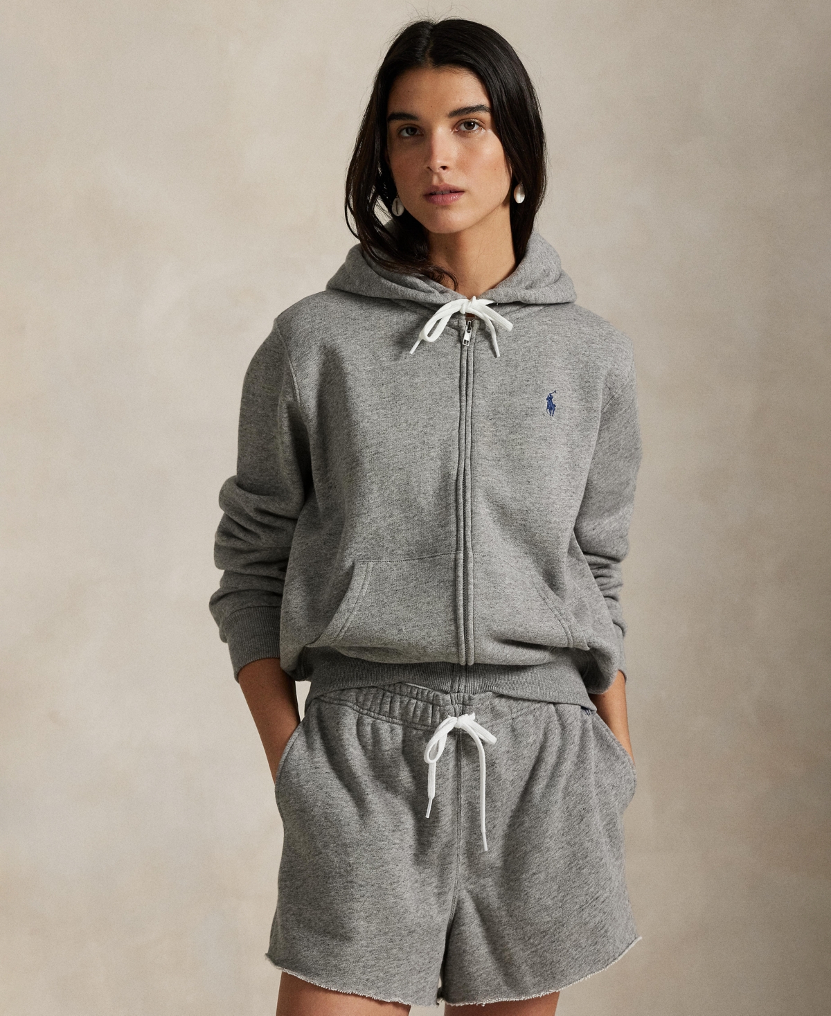 Polo Ralph Lauren Hooded Cotton Sweatshirt Front Pockets In Gray