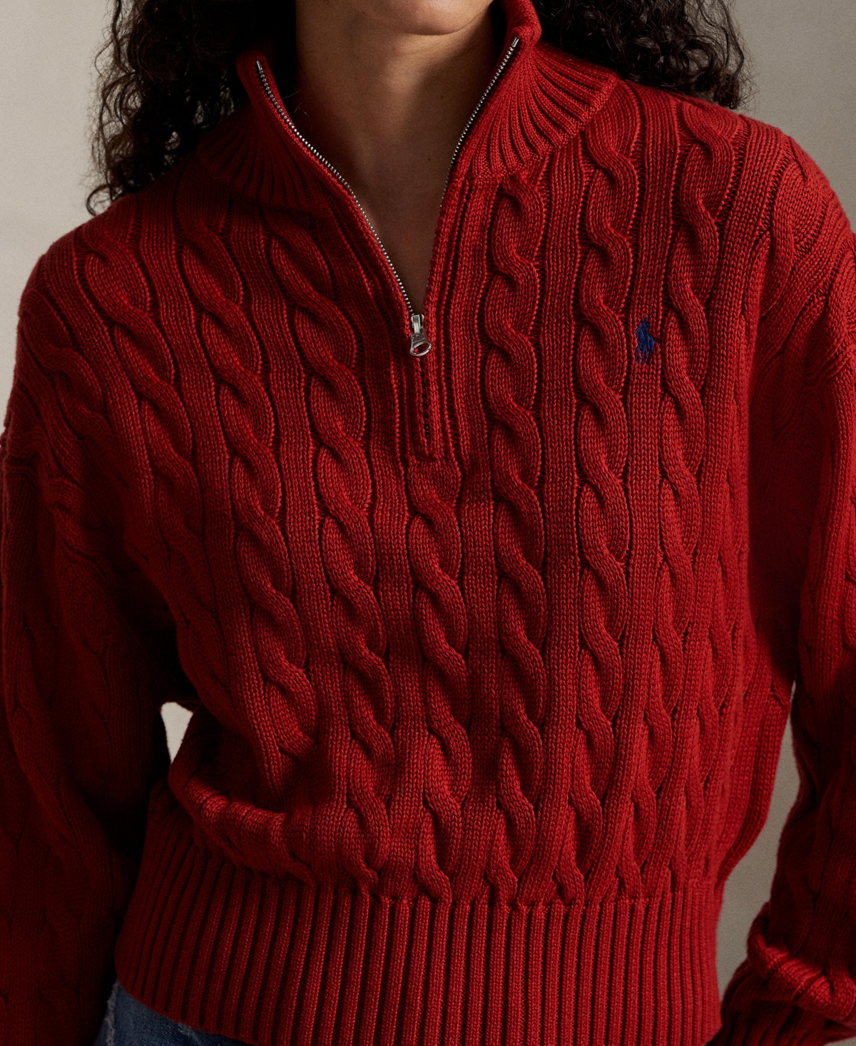 Polo Ralph Lauren Women's Cable-knit Cotton Quarter-zip Sweater In Red