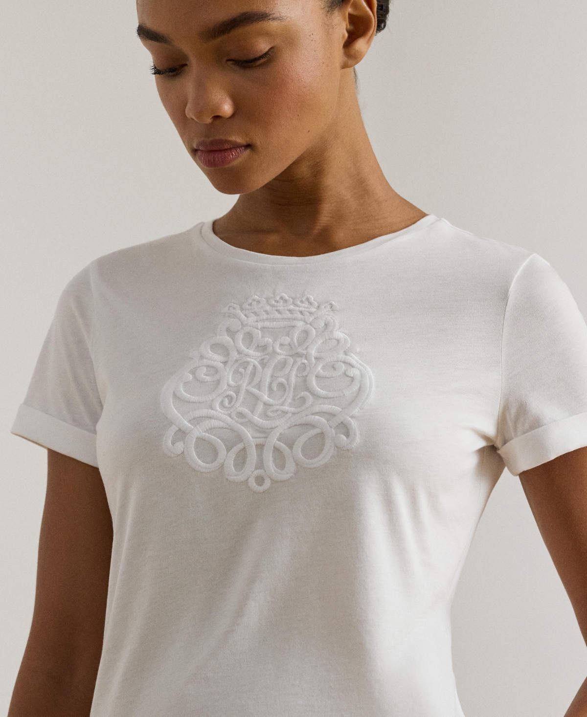 Ralph Lauren Women's Crewneck Embroidered-logo T-shirt In White