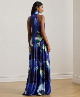 Women's Abstract-Print Shantung Halter Gown