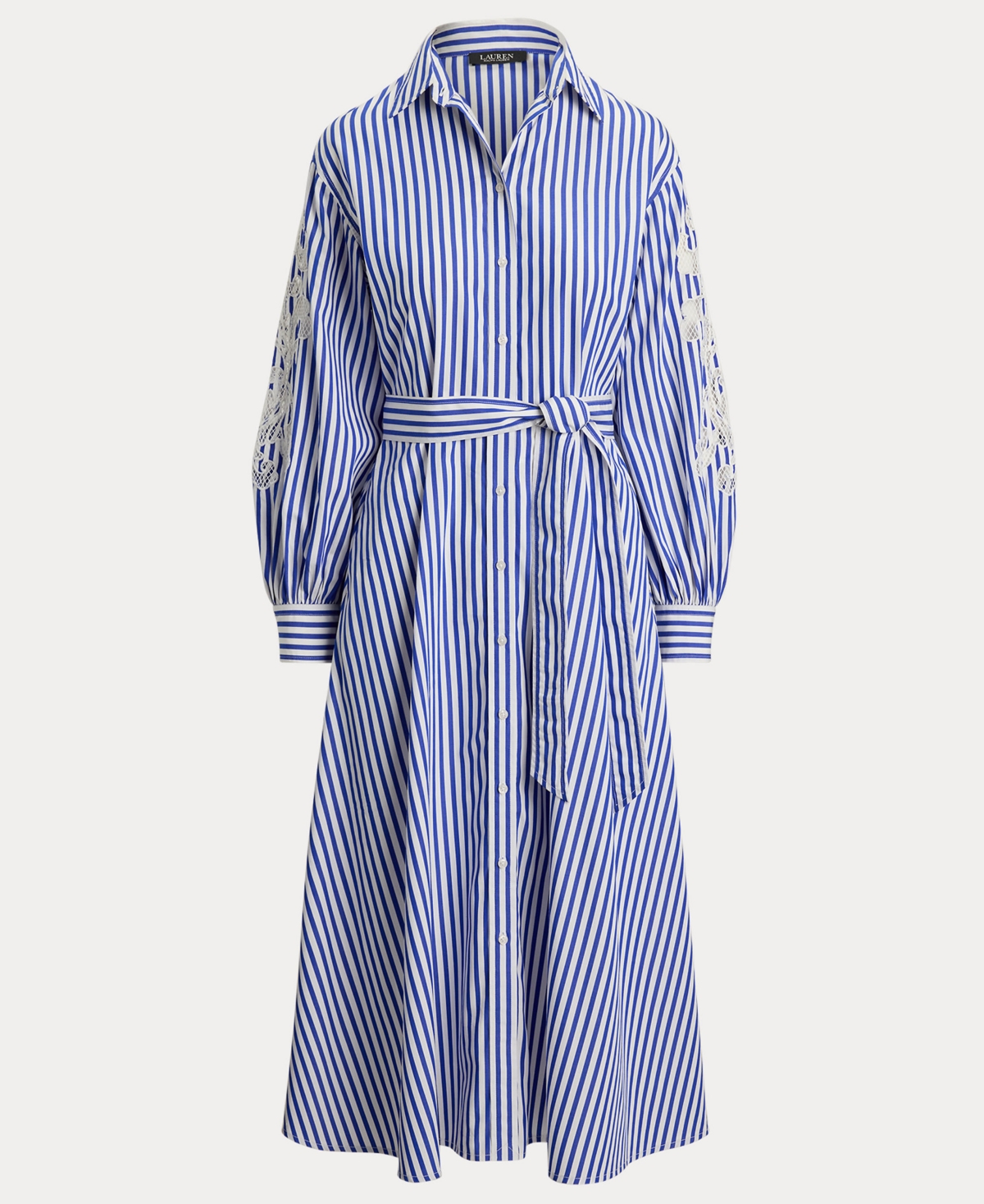 Lauren Ralph Women's Striped Eyelet Broadcloth Belted Shirtdress