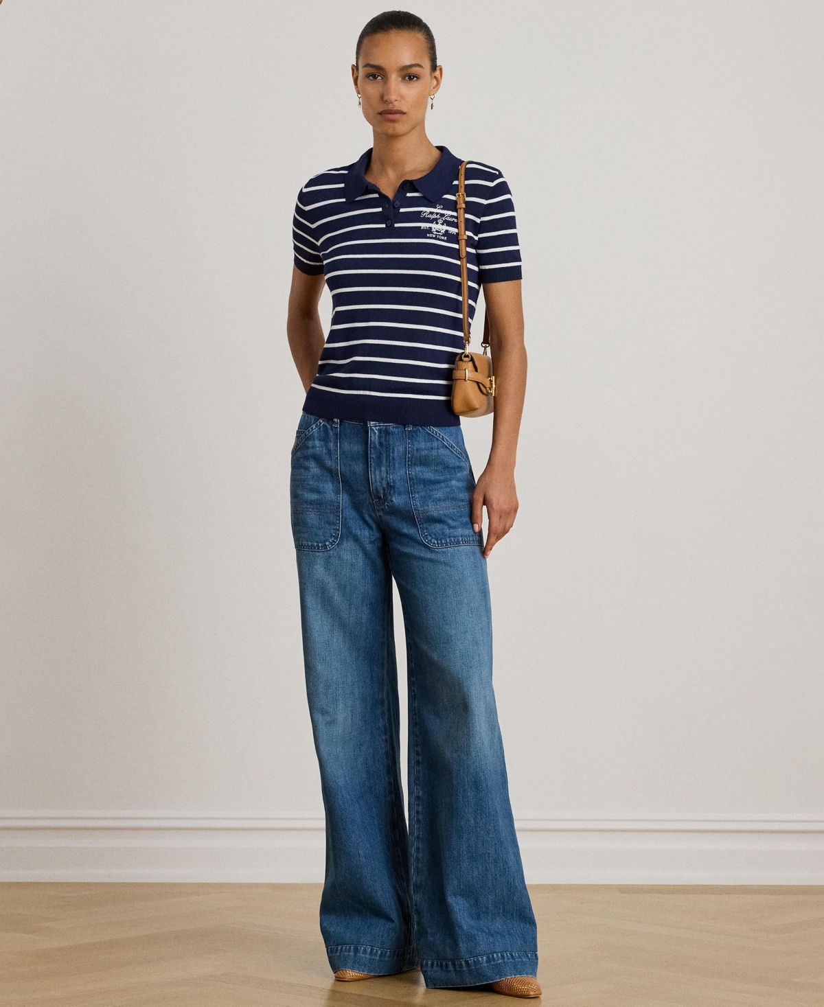 Lauren Ralph Women's Striped Slim-Fit Polo Sweater