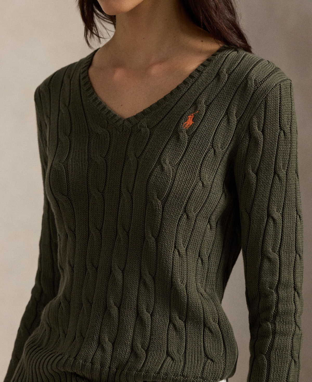 Polo Ralph Lauren Women's Cable-knit Cotton V-neck Sweater In Green