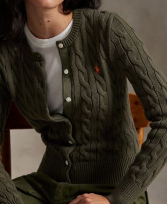 Women's Cable-Knit Cotton Crewneck Cardigan Sweater