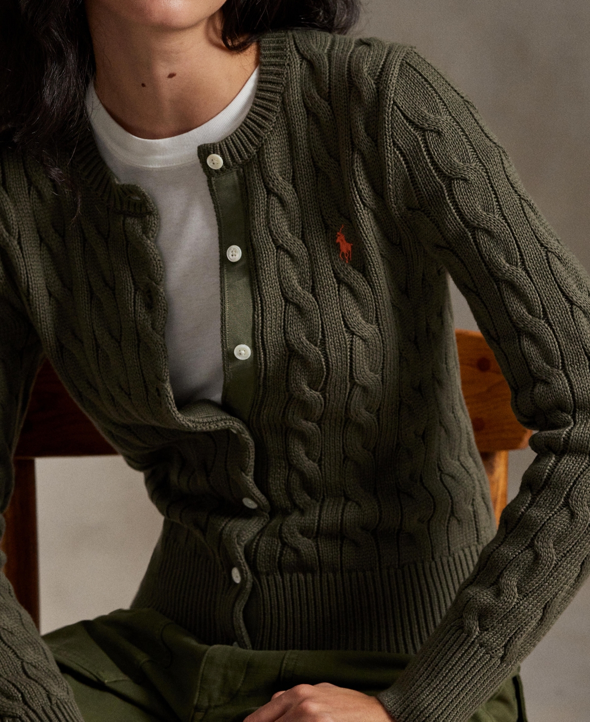 Polo Ralph Lauren Women's Cable-knit Cotton Crewneck Cardigan Sweater In Green