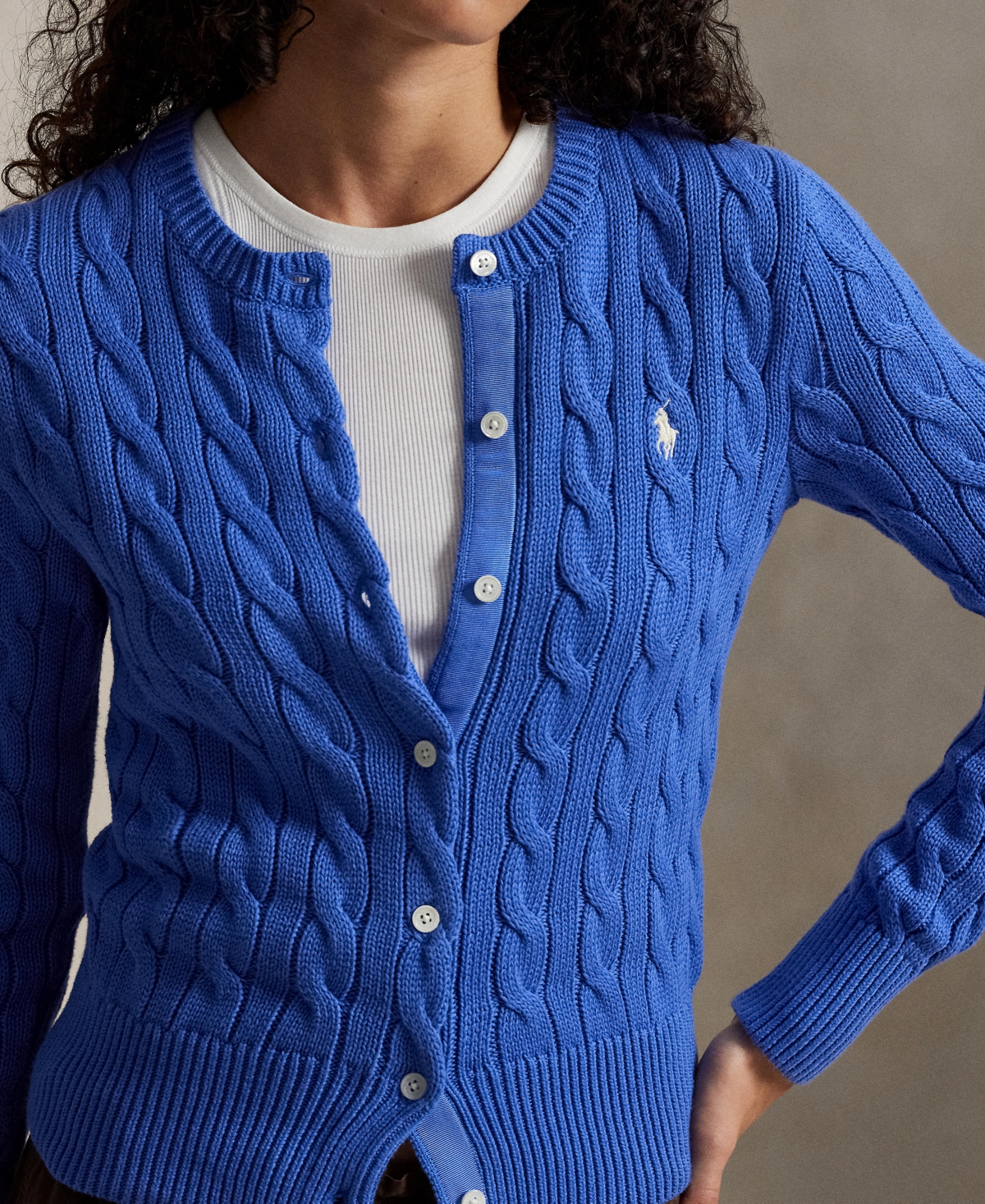 Polo Ralph Lauren Women's Cable-knit Cotton Crewneck Cardigan Sweater In Blue