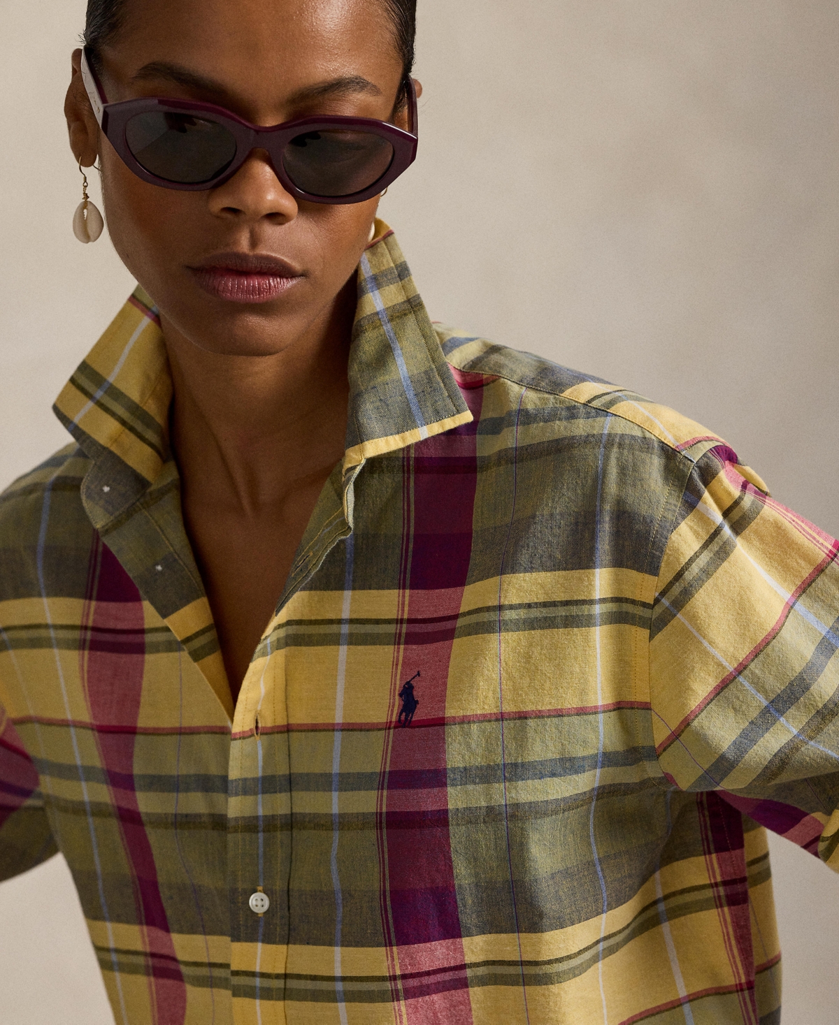 Polo Ralph Lauren Women's Relaxed Fit Collared Plaid Shirt In Yellow