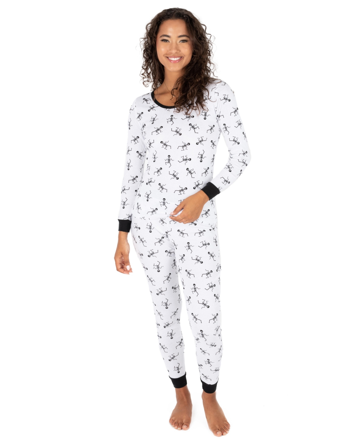Leveret Women's Two Piece Cotton Halloween Pajamas - Skeleton white