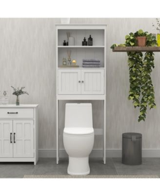 2-Tier Bathroom Spacesaver Storage Cabinet with Doors and Freestanding Organizer Shelf