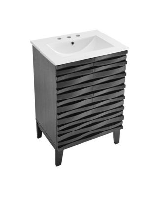 Cascade 24 in. Black Oak Bathroom Vanity With White, 3-Hole Ceramic Sink Top