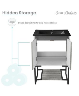 Marseille 24 in. Gray Oak Bathroom Vanity With Black Ceramic Sink Top