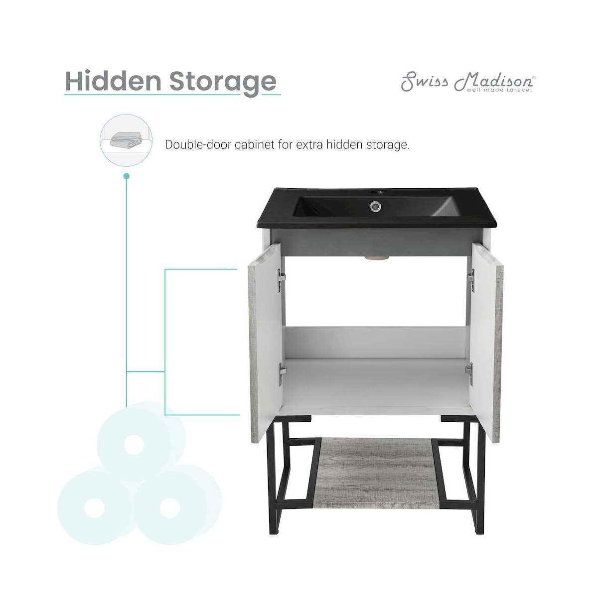 Marseille 24 in. Gray Oak Bathroom Vanity With Black Ceramic Sink Top