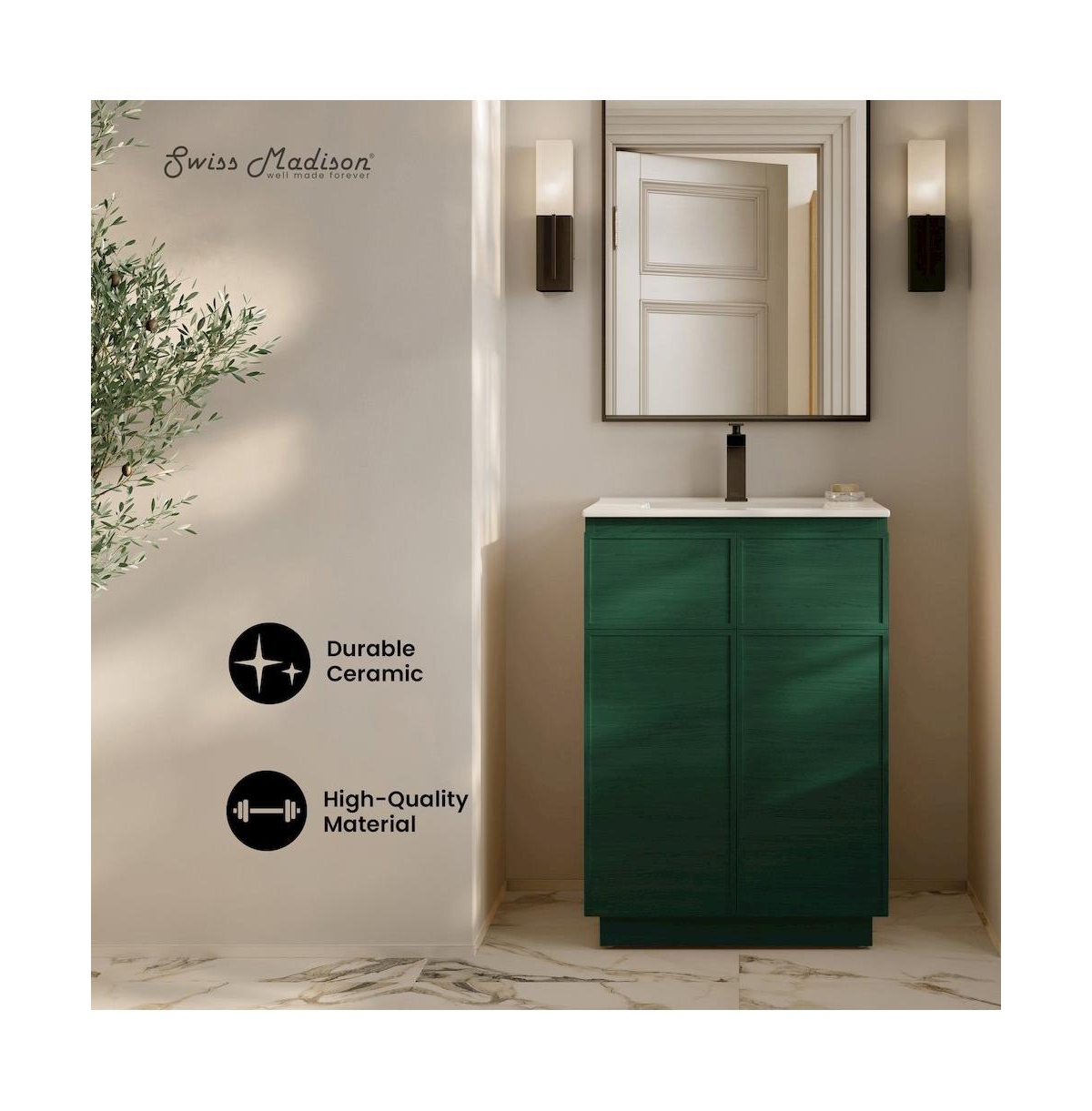Swiss Madison St. Tropez 24" Freestanding Bathroom Vanity in Green Oak with Sink Top