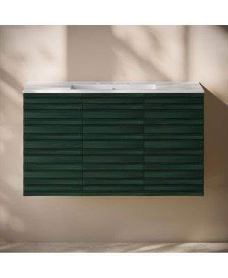 36 "  Wall-Mounted Bathroom Vanity in Green Oak with 3-Hole Widespread Sink Top