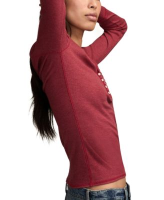 Women's Crew Neck Long-Sleeve Rib Henley Top