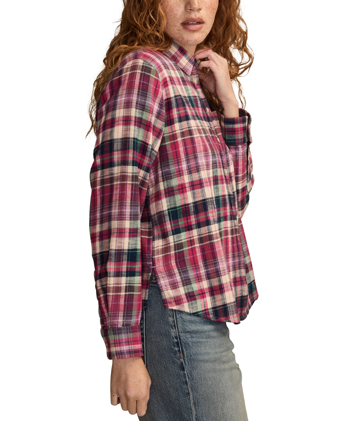 Lucky Brand Women's Clyde Plaid Boyfriend Button-Down Shirt