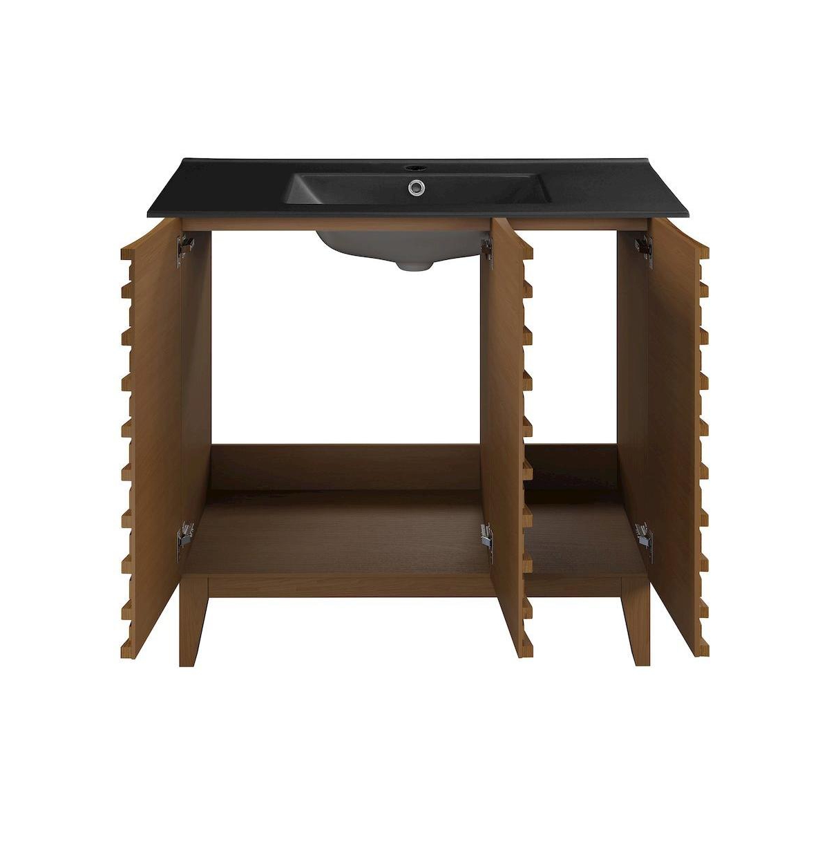 Swiss Madison Cascade in. oak Bathroom Vanity With Black Ceramic Sink Top