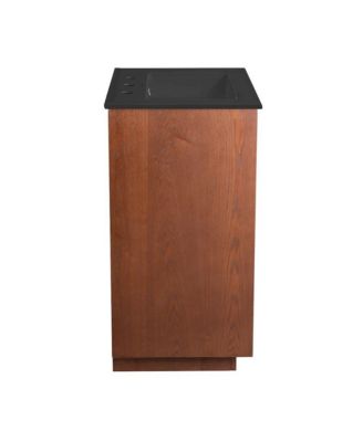 24" Freestanding Bathroom Vanity in Brown Oak, Black 3-Hole Centerset Sink Top