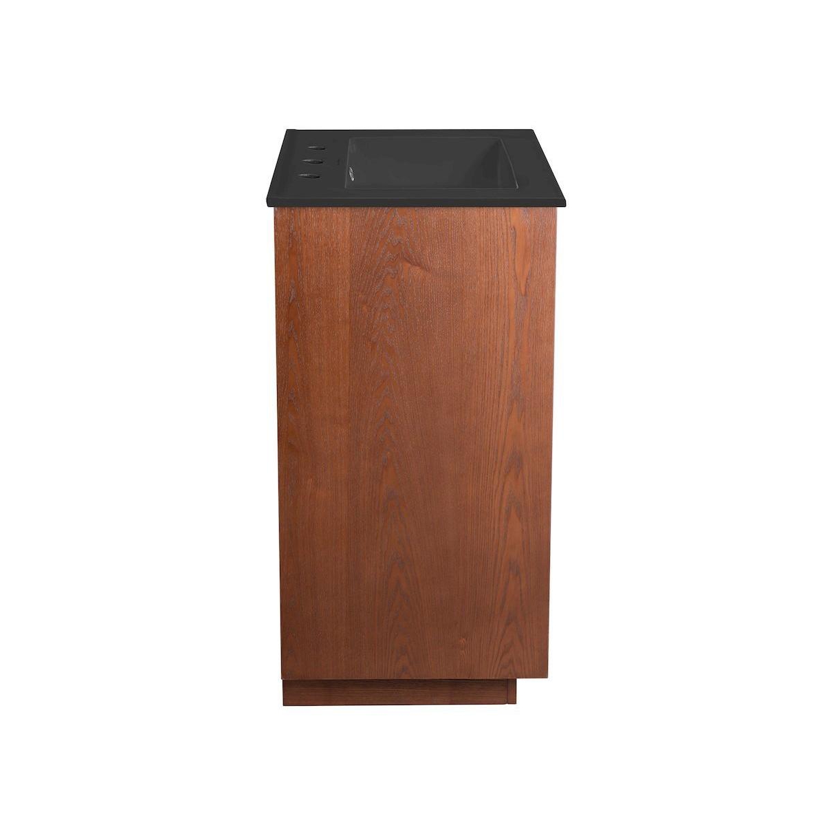 Swiss Madison 24" Freestanding Bathroom Vanity in Brown Oak, Black 3-Hole Centerset Sink Top