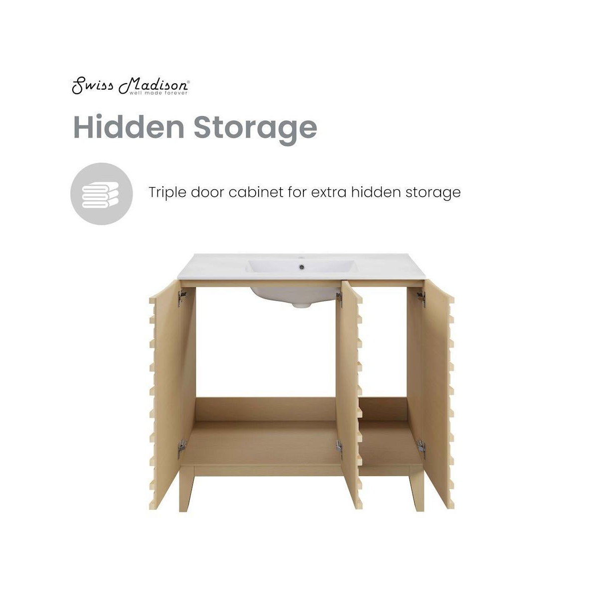 Swiss Madison Cascade 36" Freestanding Bathroom Vanity in Natural oak with Sink Top