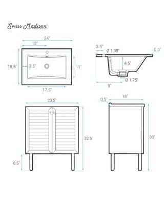 Bron 24" Freestanding Bathroom Vanity in White Oak with Sink Top