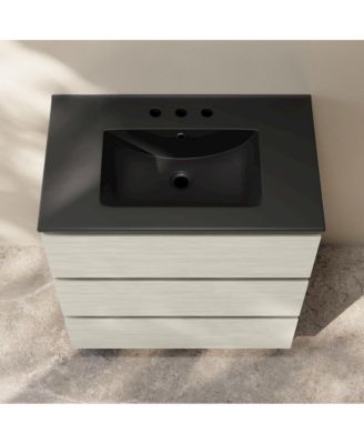 30" Freestanding Bathroom Vanity in White Oak, Black 3-Hole Widespread Sink Top