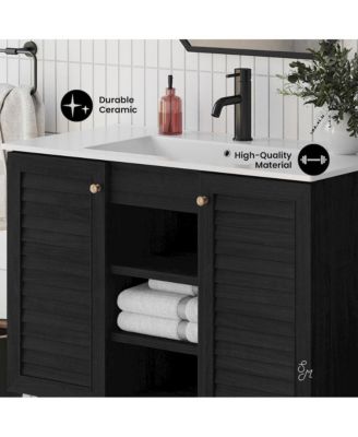 Bron 36" Freestanding Bathroom Vanity in Black Oak with Sink Top