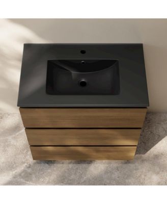 Liberte 30" Freestanding Bathroom Vanity in Brown Oak with Black Sink Top