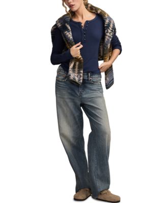 Women's Textured Long-Sleeve Henley Top