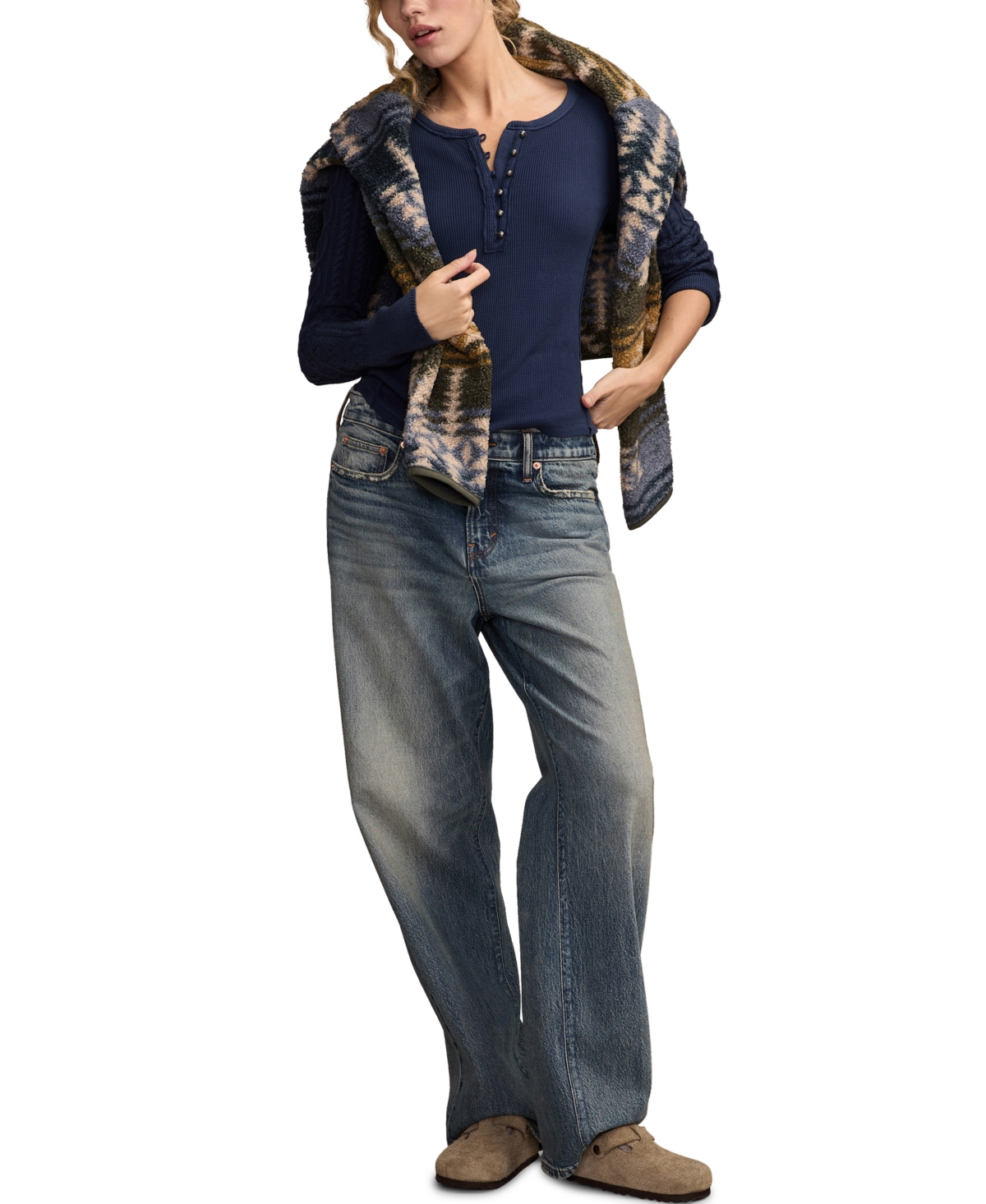 Lucky Brand Women's Textured Long-Sleeve Henley Top