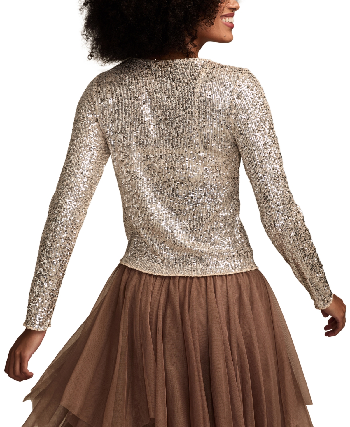 Lucky Brand Sequin Long Sleeve Top In Gold