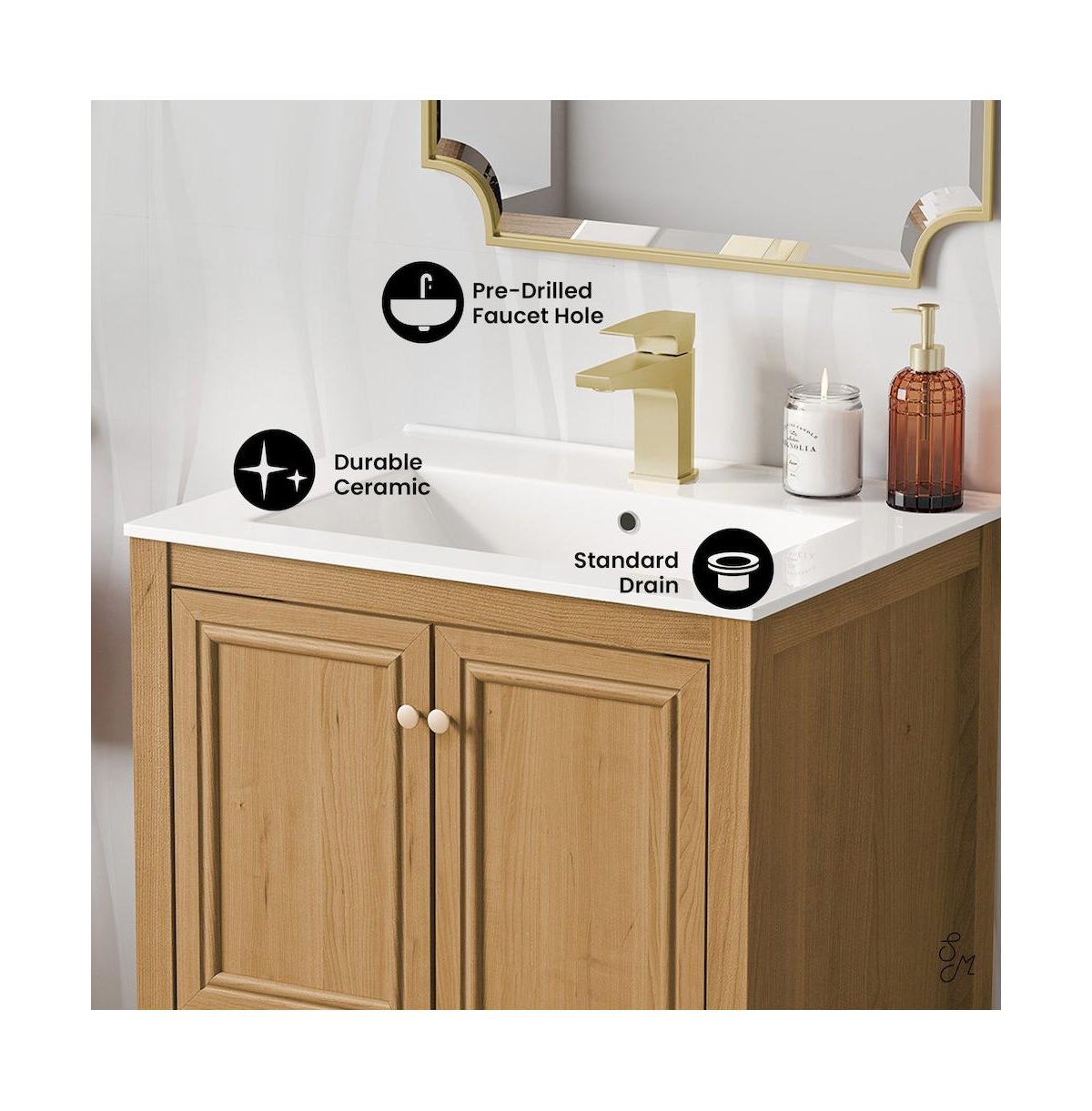 Swiss Madison Chateau 24" Freestanding Bathroom Vanity in Golden Oak with Sink Top