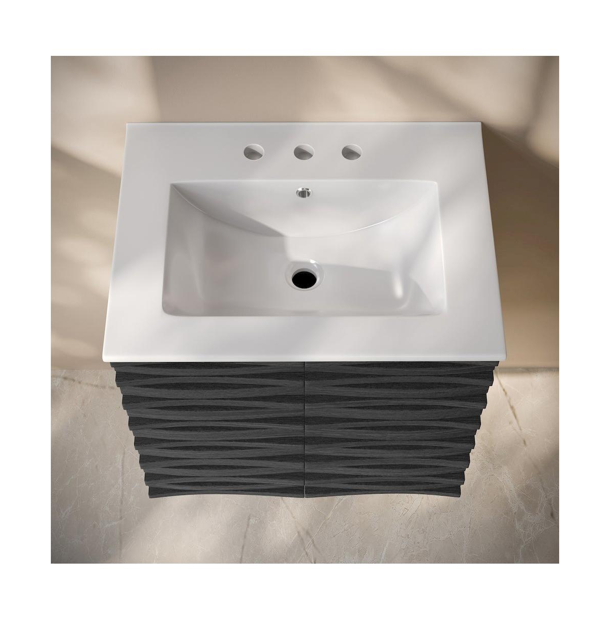 Swiss Madison 24" Wall-Mounted Bathroom Vanity in Black Oak with 3-Hole Widespread Sink Top