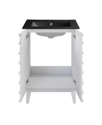 Cascade 24 in. White Oak Bathroom Vanity With Black, 3-Hole Ceramic Sink Top