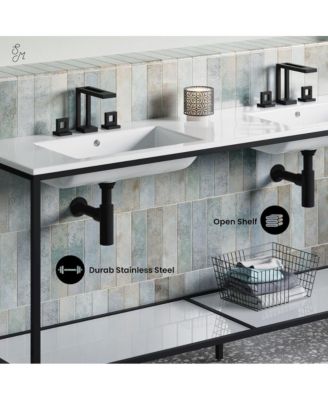 72 Double Stainless Steel Metal Frame Freestanding, Open Shelf, Bathroom Vanity