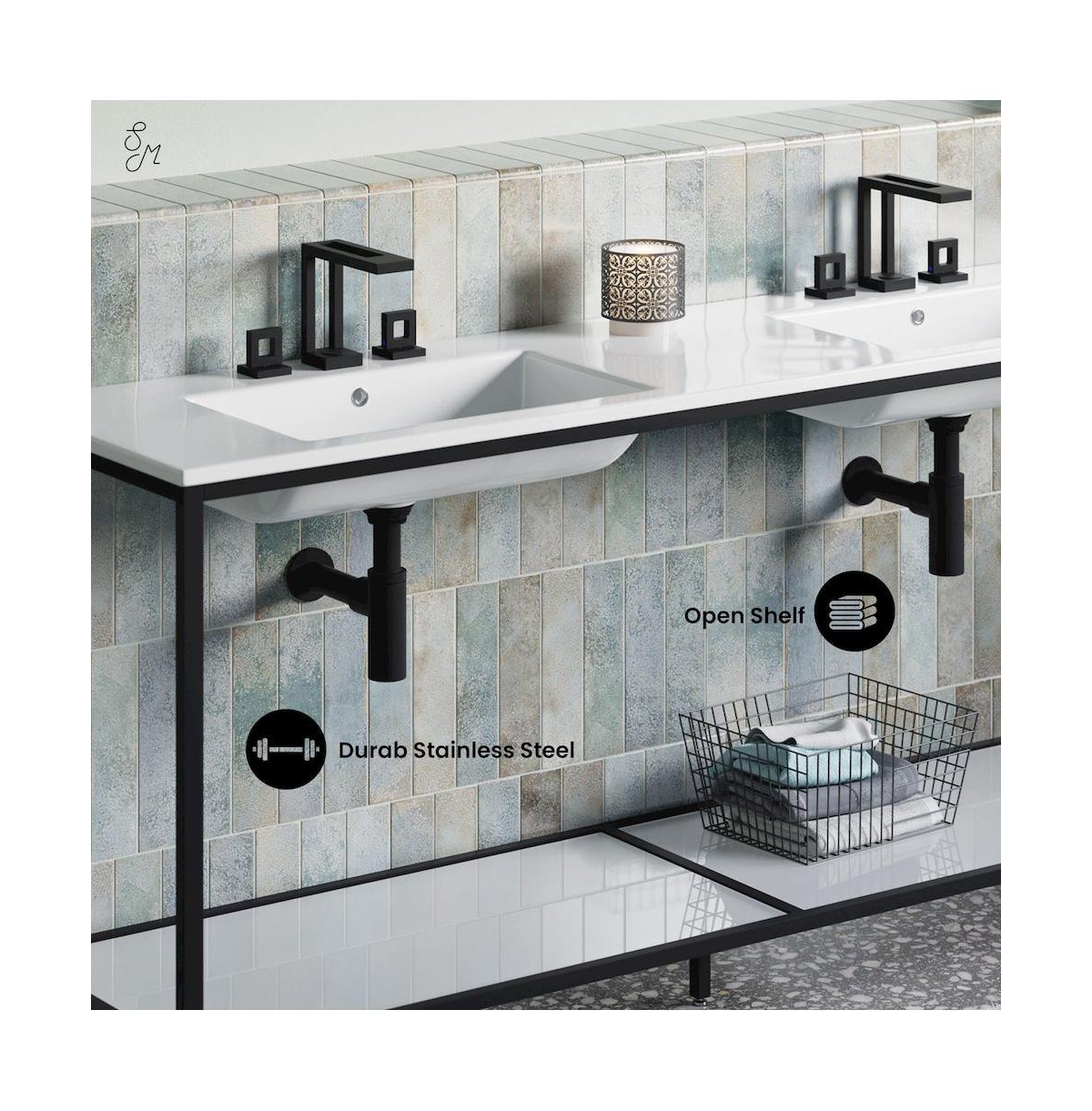 Swiss Madison 72 Double, Freestanding, Open Shelf, Matte Black Metal Frame Bathroom Vanity